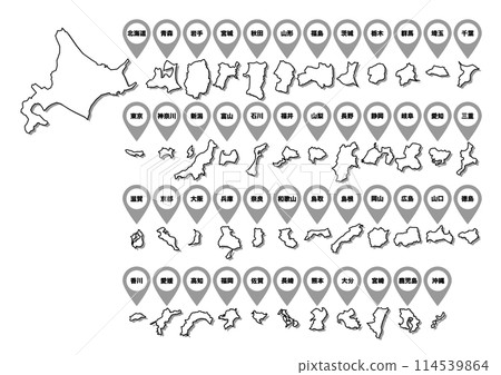Black border Japan map prefecture icon illustration 114539864