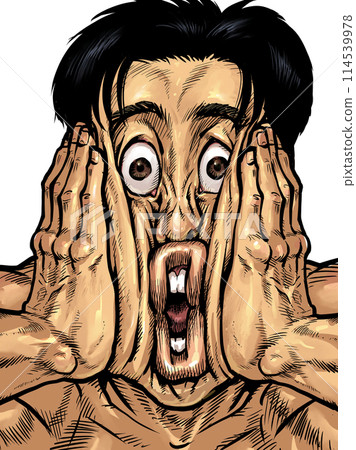 一個男人雙手捧著臉的插圖 一個男人雙手捧著臉的插圖 114539978