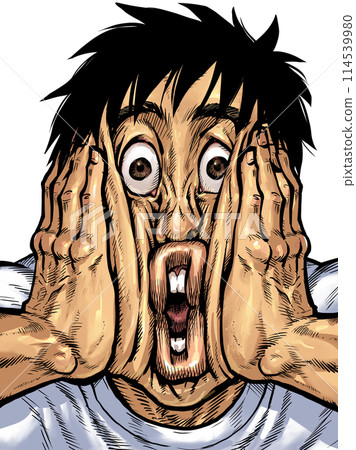 Illustration of a man holding his face with both hands 114539980