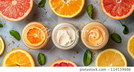 Vitamin C skin care concept - product with ingredients Vitamin C skin care concept - product with ingredients 114539986