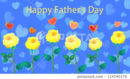 父親節水彩黃玫瑰與心藍色背景 父親節水彩黃玫瑰與心藍色背景 114540378