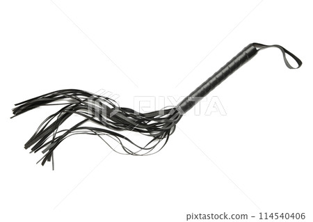 Leather bdsm whip isolated on white background. Erotic toys for BDSM Leather bdsm whip isolated on white background. Erotic toys for BDSM 114540406
