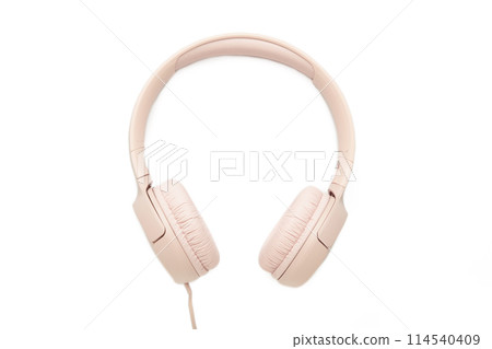 Pink headphones isolated on a white background 114540409