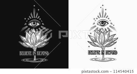 Mysterious label with Lotus flower, third eye text 114540415