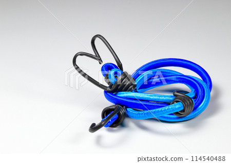 elastic rope, Braided elastic strap with hooks isolated on white background. 114540488