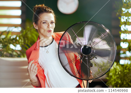 cheerful modern bookkeeper woman in modern green office 114540998