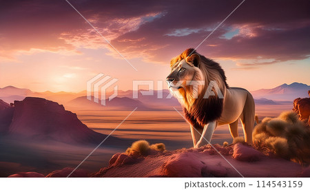 Desert lion in the morning glow 114543159