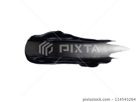Black charcoal face mask swatch isolated on white background. Abstract black charcoal toothpaste or hair dye smear for design. 114543264
