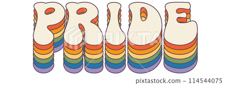 Groovy rainbow lettering Pride slogan. Retro vintage slogan LGBT and LGBTQ. Calligraphy quote old style. Trendy groovy print design for posters, cards, tee and covers in retro groovy 60s 70s style Groovy rainbow lettering Pride slogan. Retro vintage slogan LGBT and LGBTQ. Calligraphy quote old style. Trendy groovy print design for posters, cards, tee and covers in retro groovy 60s 70s style 114544075