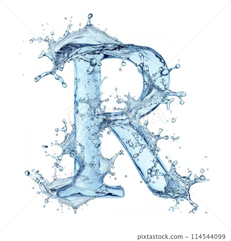 stylized font, text made of water splashes, capital letter R, isolated on white 114544099