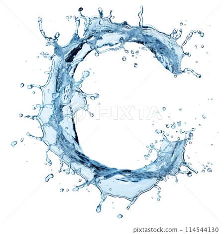 Blue water splash isolated on white background. 3d rendering ABC. Letter C water splash alphabet isolated on white. 114544130