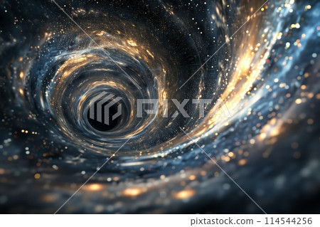 Artistic depiction of a black hole swirling in a sea of stars, capturing the mystery of space 114544256
