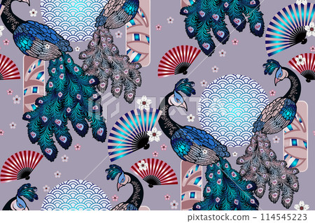 Pattern of peacock. Suitable for fabric, wrapping paper and the like Pattern of peacock. Suitable for fabric, wrapping paper and the like 114545223