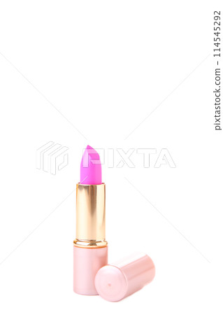 Pink lipstick isolated on white background, make-up 114545292