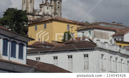 Aerial Ascent to Baroque Church Spire in Ouro Preto, Brazil Aerial Ascent to Baroque Church Spire in Ouro Preto, Brazil 114545426