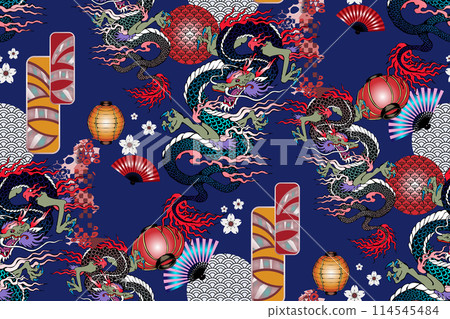 Pattern of asian dragon. Suitable for fabric, mural, wrapping paper and the like Pattern of asian dragon. Suitable for fabric, mural, wrapping paper and the like 114545484