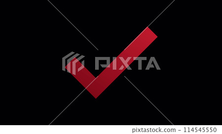 Animated red icon of check mark. Red simple line check mark on black background. Approval mark. Motion graphics. Animated red icon of check mark. Red simple line check mark on black background. Approval mark. Motion graphics. 114545550