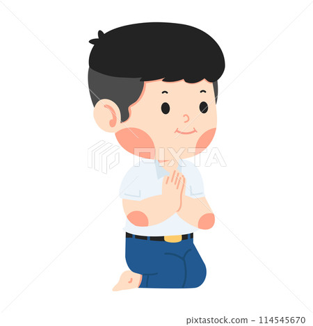 Kid boy Pray Sitting on the Floor 114545670