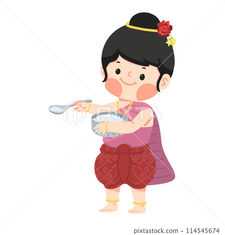girl in thai dress offering the food 114545674