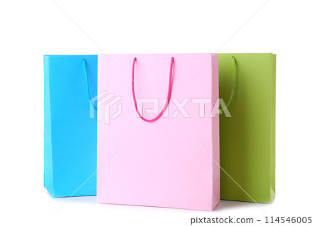 Colourful paper shopping bags isolated on white Colourful paper shopping bags isolated on white 114546005