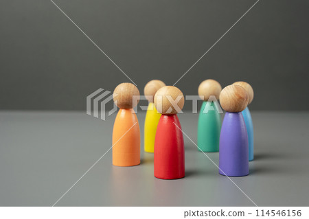 Circle of colorful people. LGBT community. Cooperation and self-organization. Pride Month June. International Pride Day. Protection of the rights and freedoms of sexual minorities. 114546156