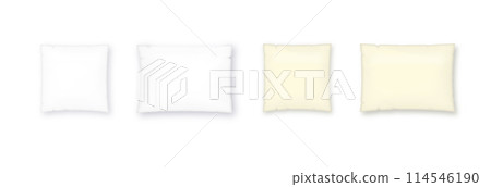 White pillow square shape top, side and front view. Realistic cushion for sleep mockups set pillow isolated on white. Vector 114546190