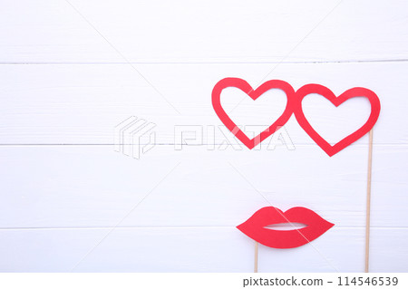 Photo booth colorful props for party glasses and lips on white background Photo booth colorful props for party glasses and lips on white background 114546539