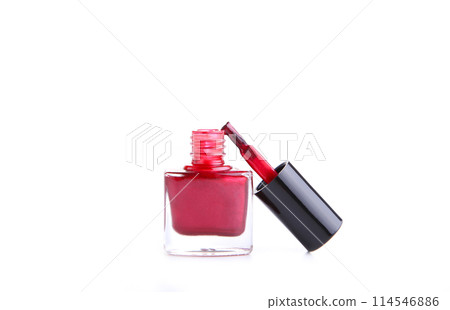 Red nail polish bottle isolated on white background 114546886