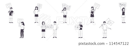 People Character Partaking in Demonstration for Love and Peace with Placard Vector Set 114547122