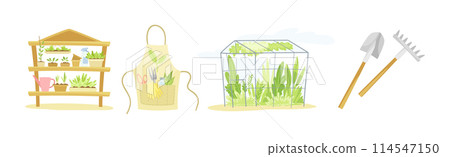 Gardening with Tool and Equipment for Plant Cultivation and Agriculture Vector Set 114547150