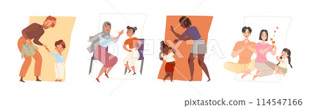 Mom and Dad Talking to Her Son and Daughter Vector Set 114547166