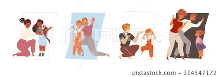 Mom and Dad Talking to Her Son and Daughter Vector Set 114547172