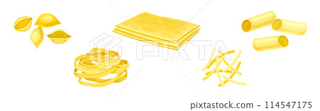 Different Pasta Raw Shape and Type Vector Set 114547175