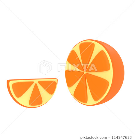 Orange citrus fruit with yellow veins on transparent background. Cut orange slices. Without background. Object. 3D rendering 114547653