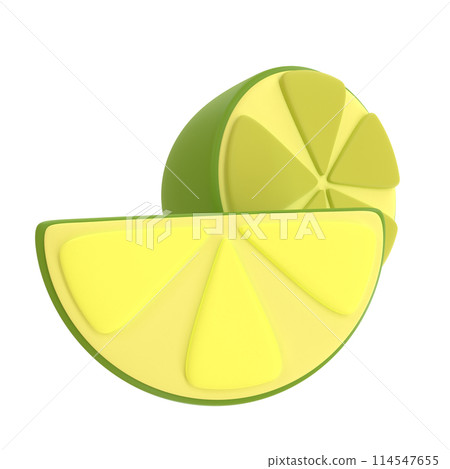 Pieces of green sour lime. Stylized illustration. 3D rendering. 114547655