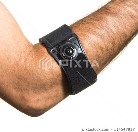 Elbow bandage on a man's hand - isolate Elbow bandage on a man's hand - isolate 114547937