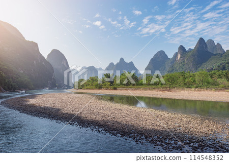 View of Li River at ship cruise time. Yangshuo. Guangxi Province. China. View of Li River at ship cruise time. Yangshuo. Guangxi Province. China. 114548352