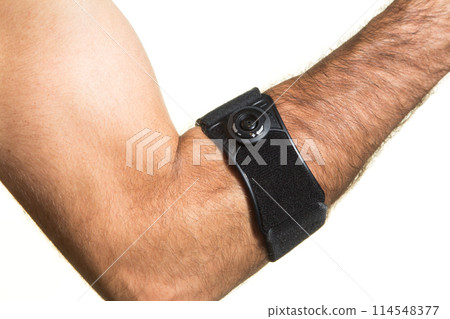 Elbow bandage on a man's hand - isolate Elbow bandage on a man's hand - isolate 114548377