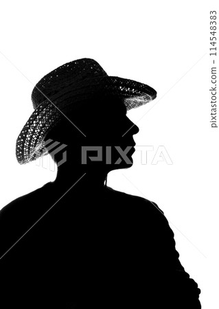 young man in a straw hat - silhouette 114548383