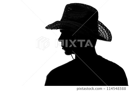 young man in a straw hat - silhouette 114548388