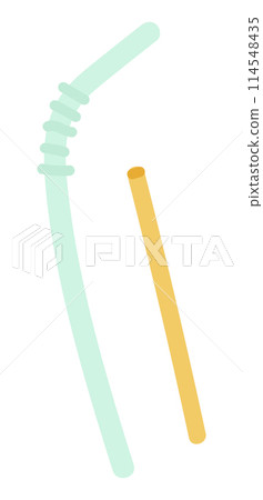 Plastic and bamboo straws in flat design. Reusable and disposable tools. Vector illustration isolated. 114548435