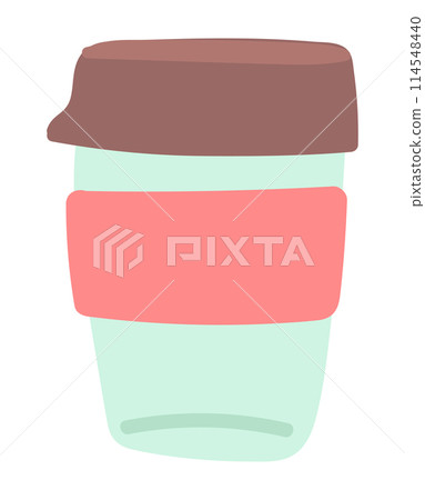 Reusable coffee cup in flat design. Eco thermos mug with lid for hot drinks. Vector illustration isolated. Reusable coffee cup in flat design. Eco thermos mug with lid for hot drinks. Vector illustration isolated. 114548440