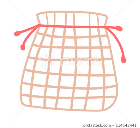 Net bag for fruits and vegetable in flat design. Eco package for shopping. Vector illustration isolated. Net bag for fruits and vegetable in flat design. Eco package for shopping. Vector illustration isolated. 114548441