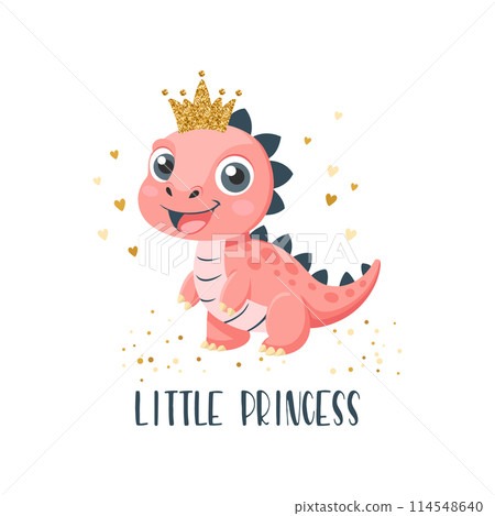 Princess dino card template. Cute dinosaur fairy, baby sweet poster. Scandinavian style animal, shirt print or sticker. Greeting card Princess dino card template. Cute dinosaur fairy, baby sweet poster. Scandinavian style animal, shirt print or sticker. Greeting card 114548640