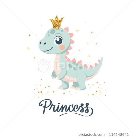 Princess dino card template. Cute dinosaur fairy, baby sweet poster. Scandinavian style animal, shirt print or sticker. Greeting card Princess dino card template. Cute dinosaur fairy, baby sweet poster. Scandinavian style animal, shirt print or sticker. Greeting card 114548641