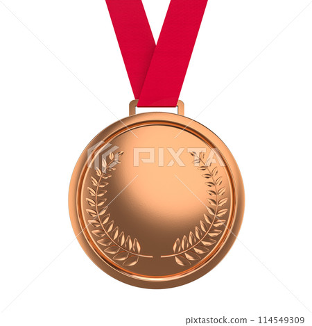 bronze medal with red ribbon on transparent background bronze medal with red ribbon on transparent background 114549309
