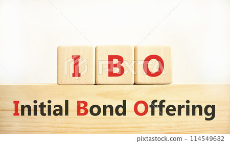 IBO initial bond offering symbol. Concept words IBO initial bond offering on beautiful wooden blocks. Beautiful white background. Business IBO initial bond offering concept. Copy space. 114549682
