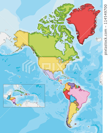 Blank Political America Map vector illustration with different colors for each country. Editable and clearly labeled layers. 114549700