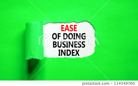 Ease of doing business index symbol. Concept words Ease of doing business index on beautiful white paper. Beautiful green paper background. Business, ease of doing business index concept. Copy space. Ease of doing business index symbol. Concept words Ease of doing business index on beautiful white paper. Beautiful green paper background. Business, ease of doing business index concept. Copy space. 114549760