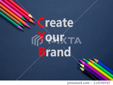 CYB Create your brand symbol. Concept words CYB Create your brand on beautiful black paper. Beautiful black background. Colored pencils. Business CYB Create your brand concept. Copy space. CYB Create your brand symbol. Concept words CYB Create your brand on beautiful black paper. Beautiful black background. Colored pencils. Business CYB Create your brand concept. Copy space. 114549787